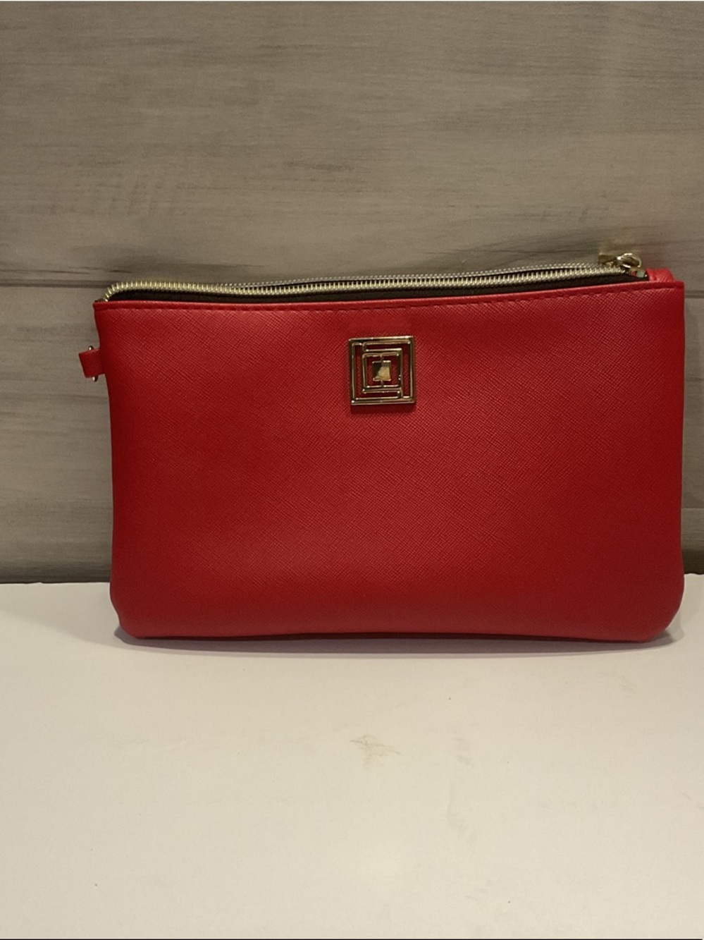 Liz Claiborne Red Zip-Top Wristlet with Gold Hardware